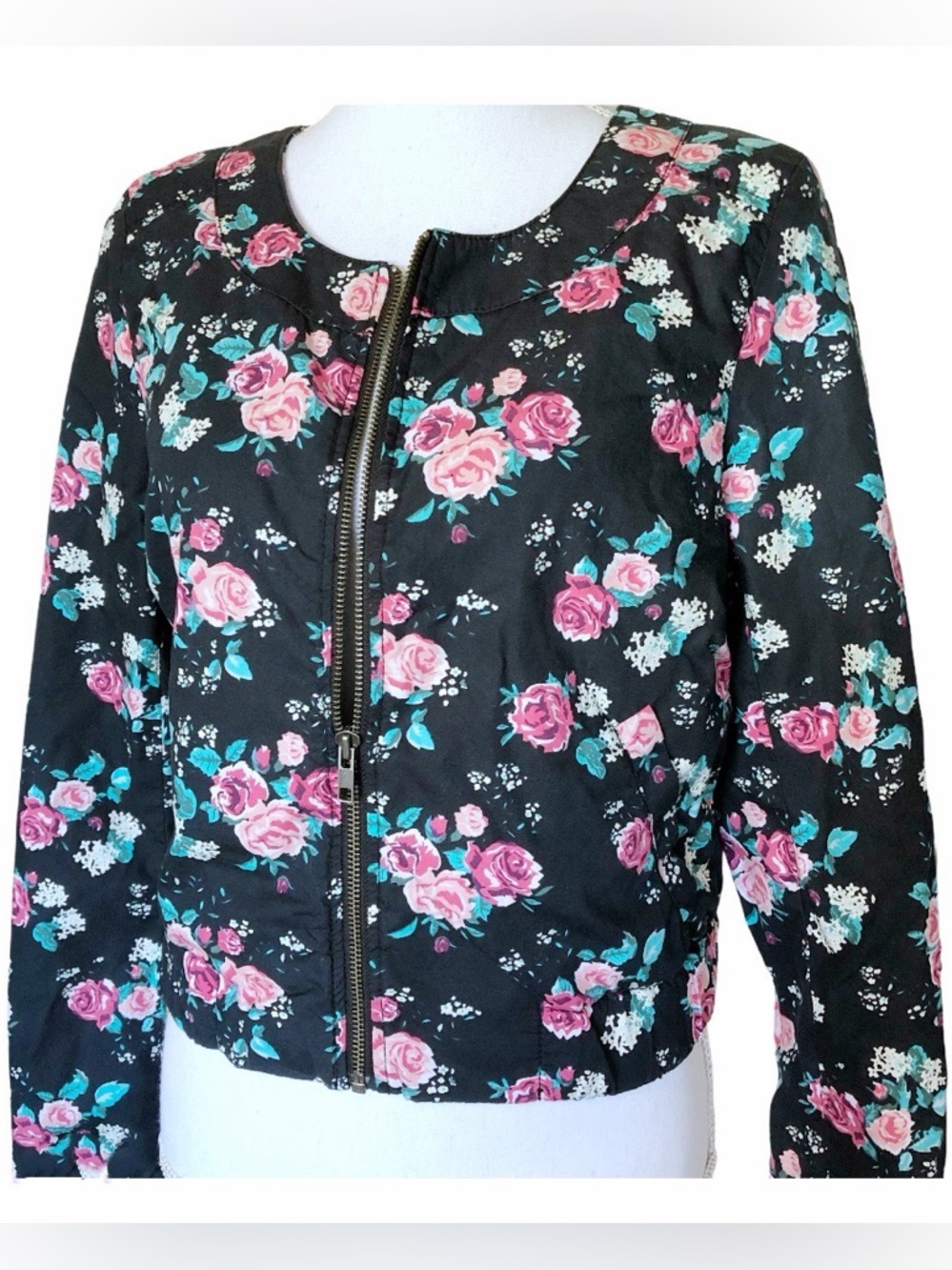 Divided by H&M Light Floral Long Sleeve Bomber Jacket Size 10